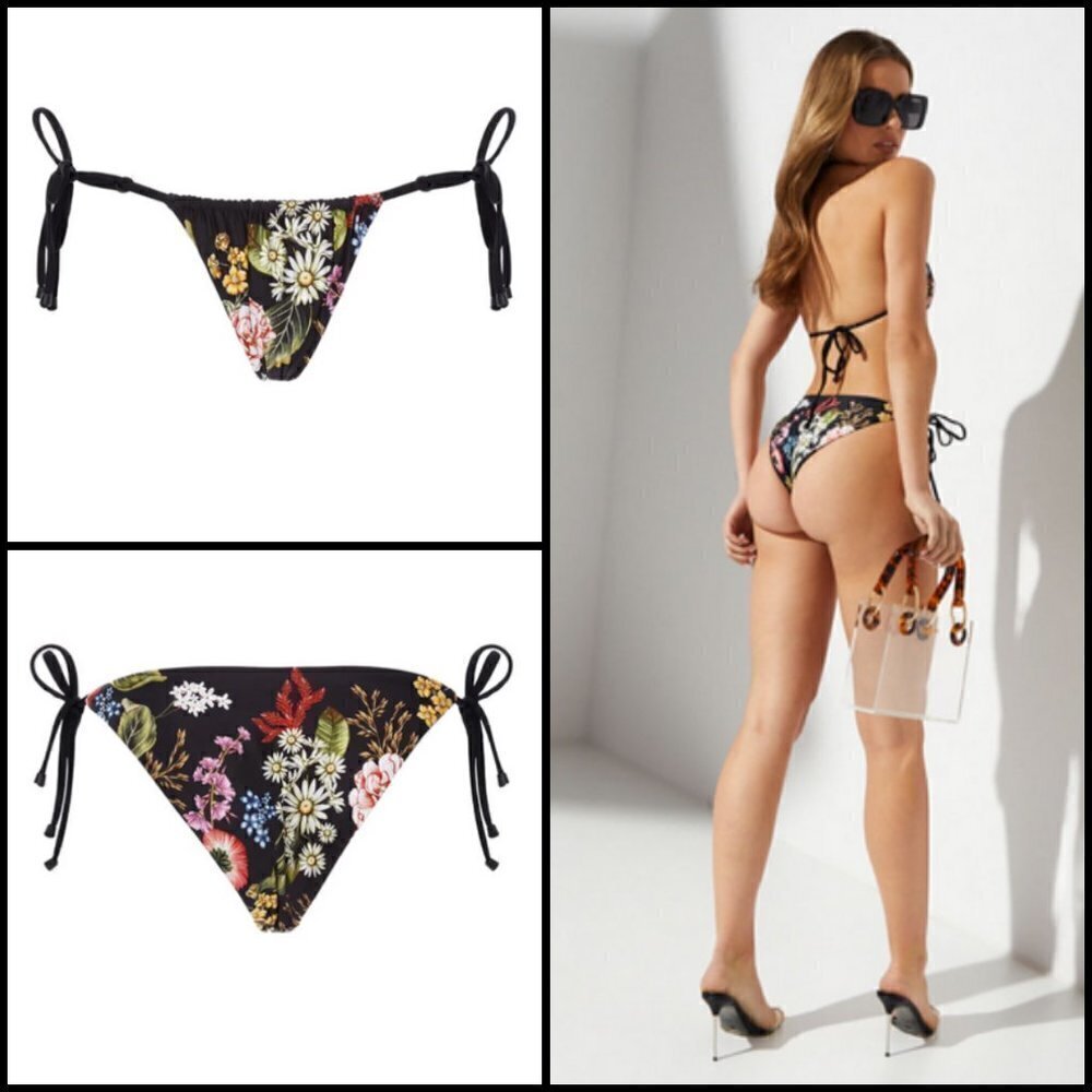 💕AGUA BENDITA💕 Aldana Moss Bikini Bottom ~ Black Floral Print Medium NWT
